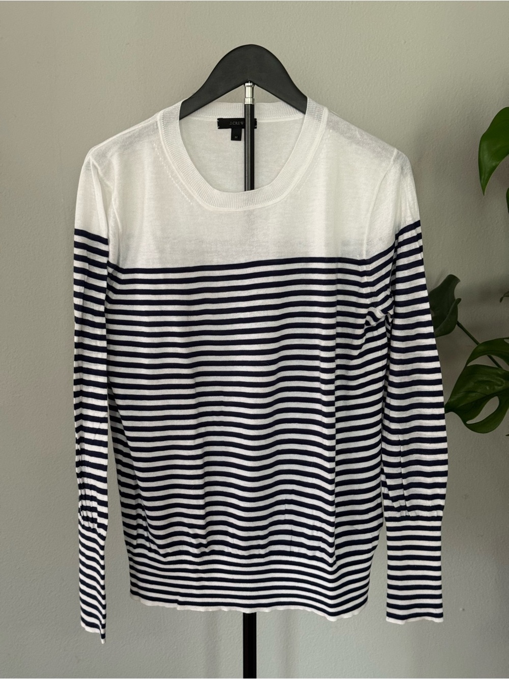 J. Crew White and Navy Striped Long Sleeve Crewneck